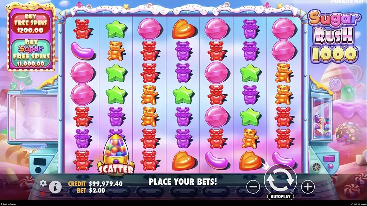 Fonctionnalités du mode démo de Sugar Rush 1000